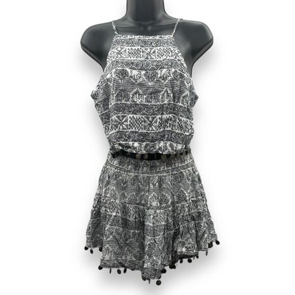 LF Millau Black & White Printed Embellished Coin Pom Tank & Shorts Set Size M - Picture 1 of 10